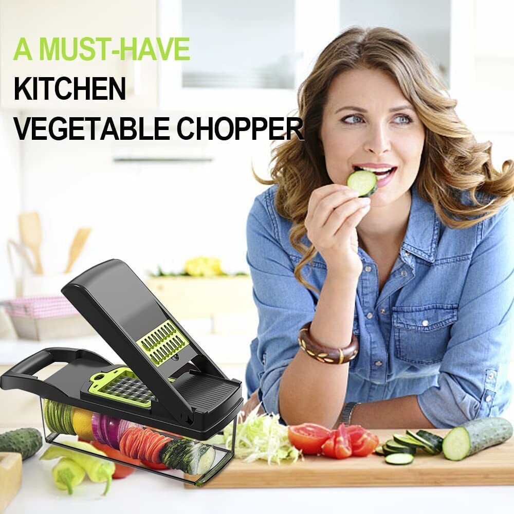 16-in-1 Vegetable Chopper & Slicer – 8 Stainless Steel Blades, 1.5L Container