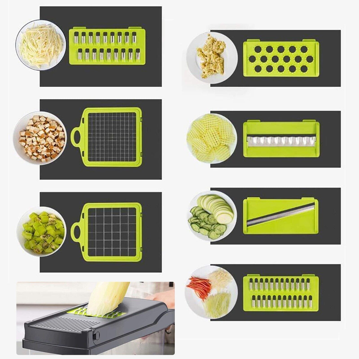 16-in-1 Vegetable Chopper & Slicer – 8 Stainless Steel Blades, 1.5L Container